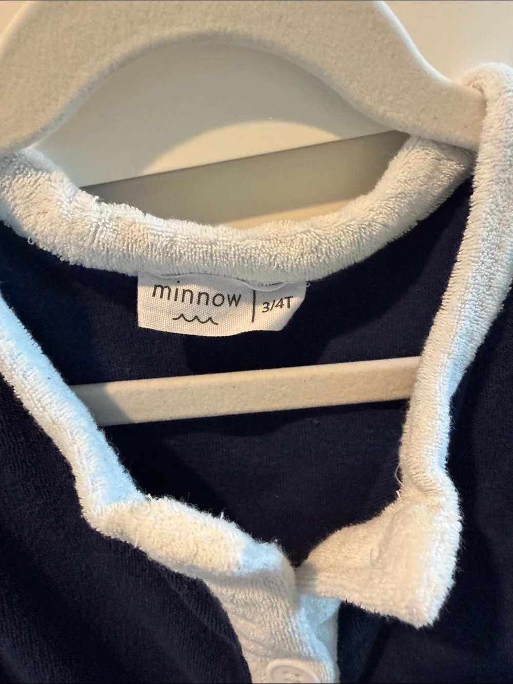 Toddler Navy Terry Button Coverup with White Trim - Size 3/4T